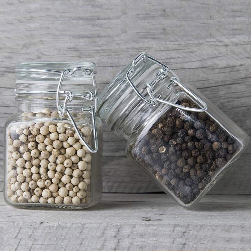 SPANLA Spice Jars, 24 Pack 4oz Small Glass Jars with Airtight Hinged Lid, With 24 Spice Labels & Silicone Funnels, Airtight Glass Jars for Spices, Condiments Herb Seasoning Art Craft Storage