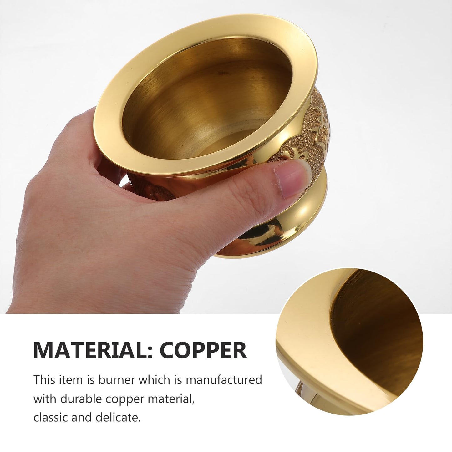 HEALLILY Retro Copper Incense Burner 3.93X3.93X2.67In Elegant Home Decor Buddhist Censer with Bowl Design for Relaxation and Meditation