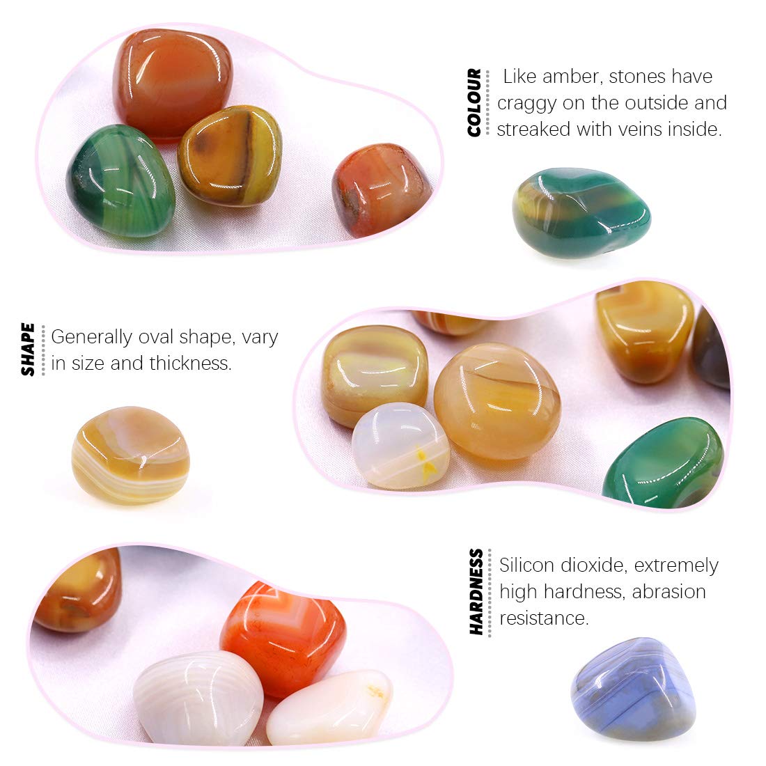 Hilitchi Mixed Agate Stone Tumbled Stones for Plants Cacti & Succulents Bedding, Vase Filler, Landscape Bottom Decoration (About 1lb(455g)/Bag)