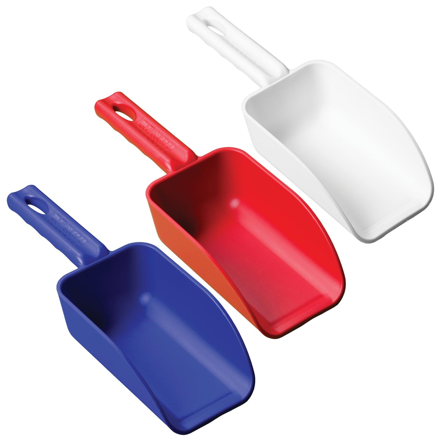 Remco - A Vikan Company 3 pk Color-Coded Plastic Hand Scoop - BPA-Free, Food-Safe Scooper, Commercial-Grade Utensils, Restaurant and Food Service Supplies, 16-Ounce Size, Red/White/Blue