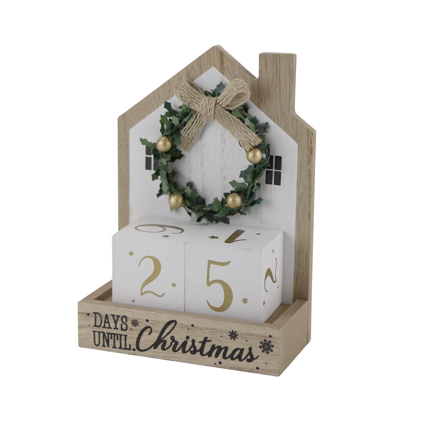 Sfozstra Christmas Wooden Countdown Advent Calendar with Bow Garland Simple Room Design Numebr Calendar to Meet the Christmas Countdown Calendar, Tabletop Calendar Decoration