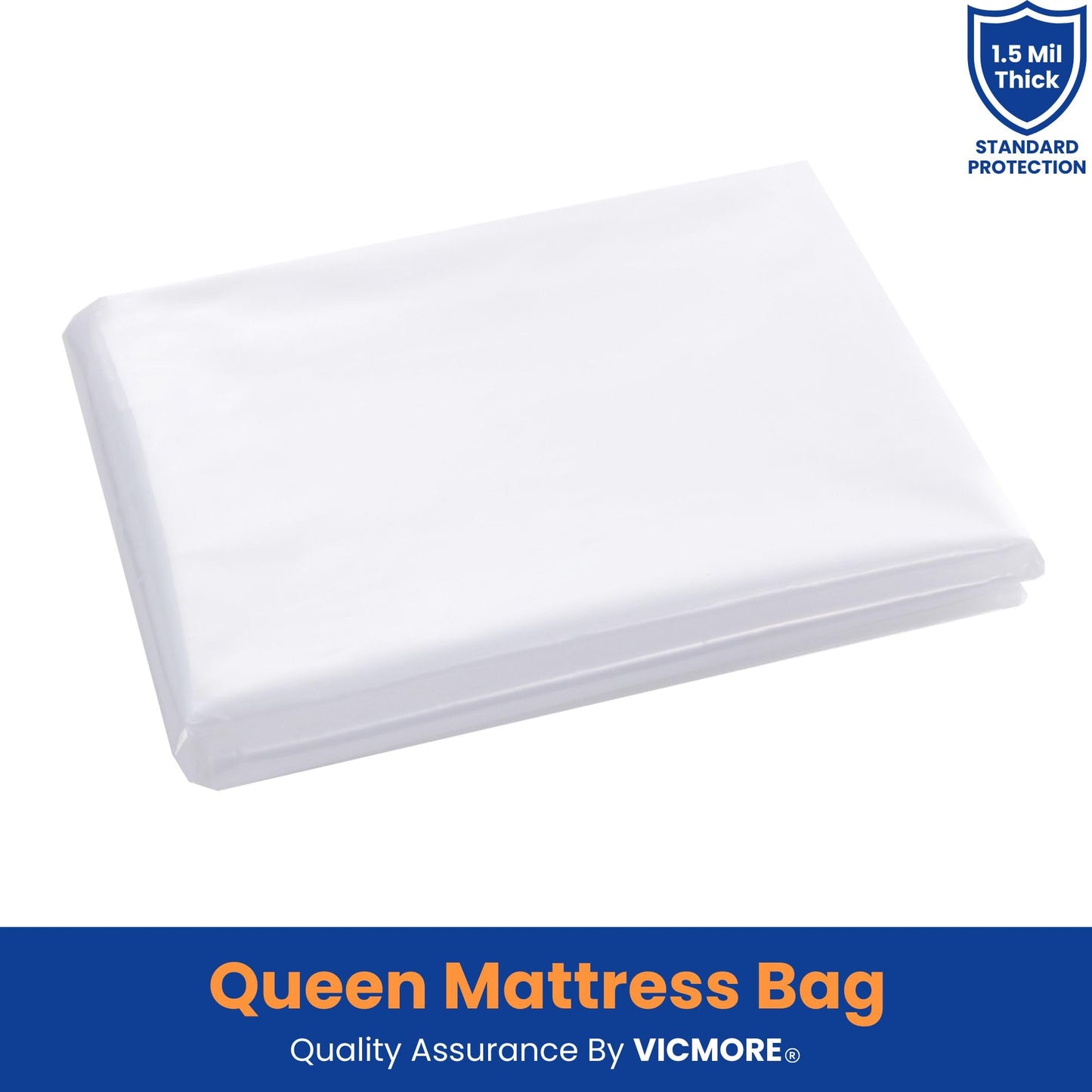 VICMORE Queen Mattress Bag for Moving, Storage & Disposal, 1.5 Mil Heavy-Duty Plastic Mattress Cover, Tear-Resistant, Dustproof, Reusable (Fits Queen Size Beds)