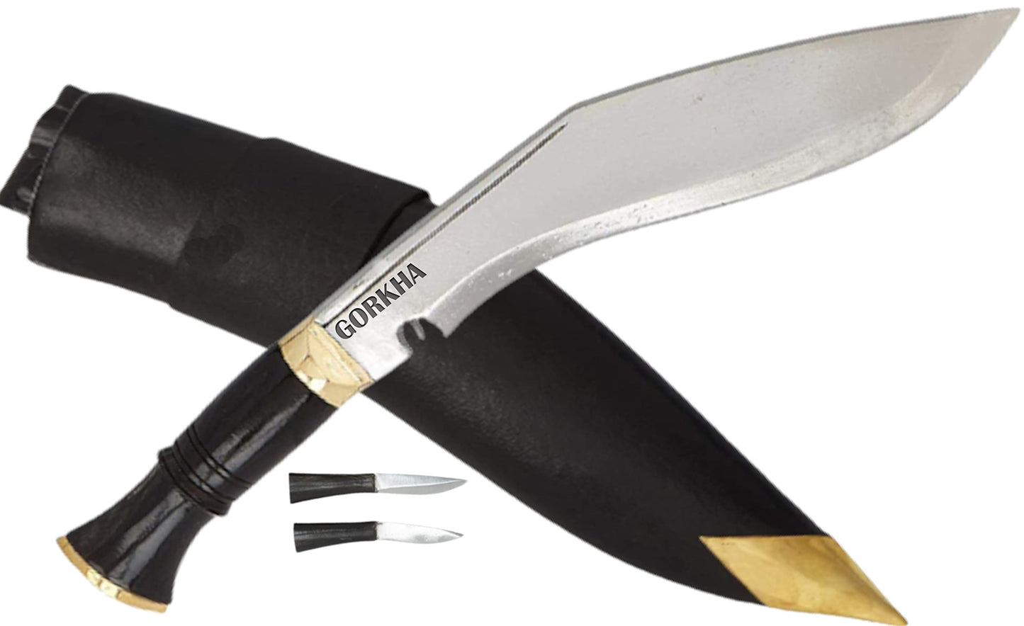 Gorkha Nepal Army Kukri Knife Overall 15 IN Hand-Hammered Historical 9 IN Fixed Blade Full Tang Carbon Steel Kukri Khukuri With Leather Sheath & 2 Small Knives - Hand Forged In Nepal