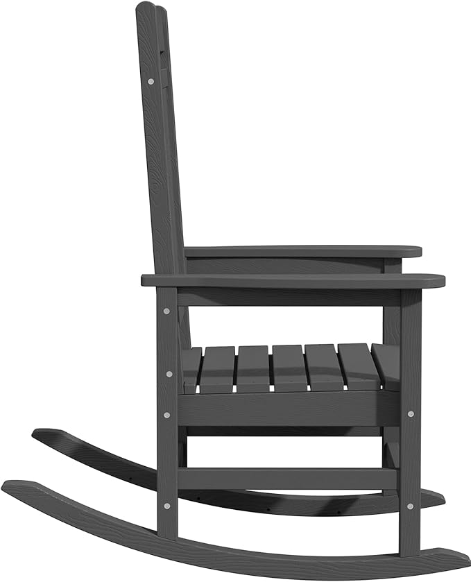 KINGYES Outdoor Rocking Chairs, HDPE All-Weather Patio Rocking Chairs High Back Porch Rocker for Adult, Gray