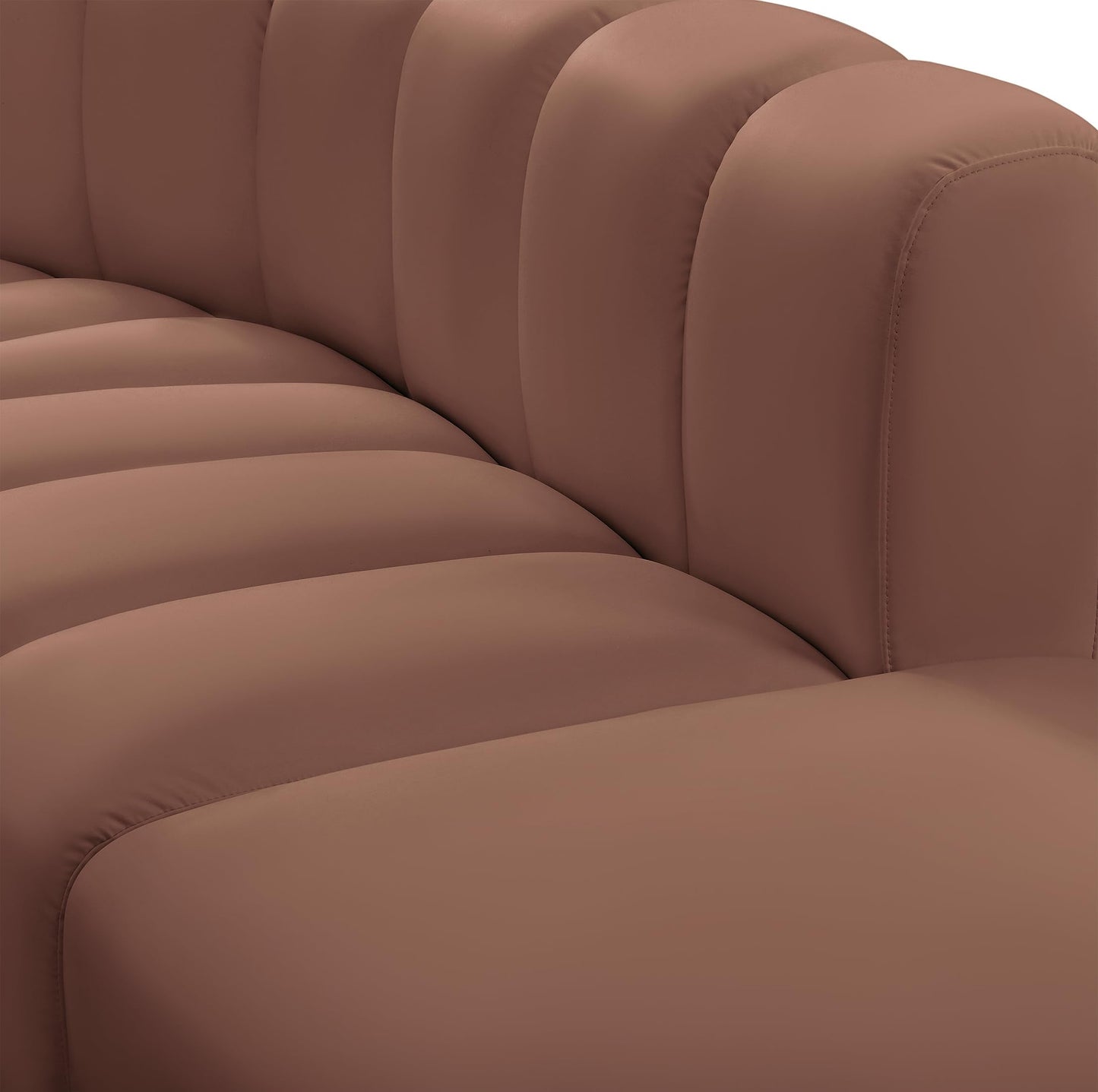 Meridian Furniture 101Cognac-S3A Arc Collection Modern | Contemporary Modular Sofa with Soft Cognac Vegan Leather, Deep Channel Tufting, Modular Design, 84" W x 39" D x 30" H, Cognac