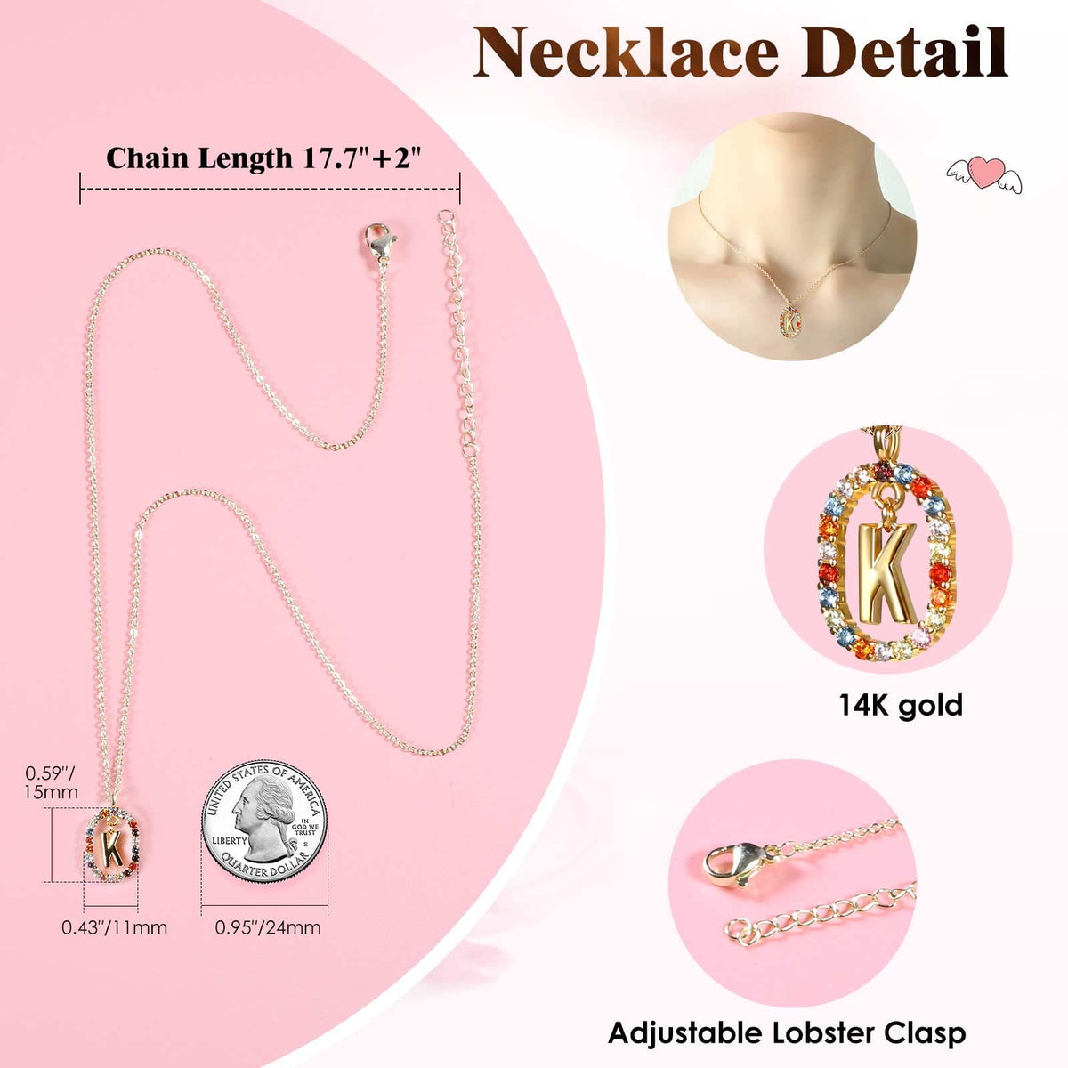 Mothers Day Birthday Gifts for Mom Women, Preserved Real Rose with Initial Necklace K, Forever Rose Jewelry Gift Box, Personalized Gifts for Women, Grandma, Wife, Girlfriend