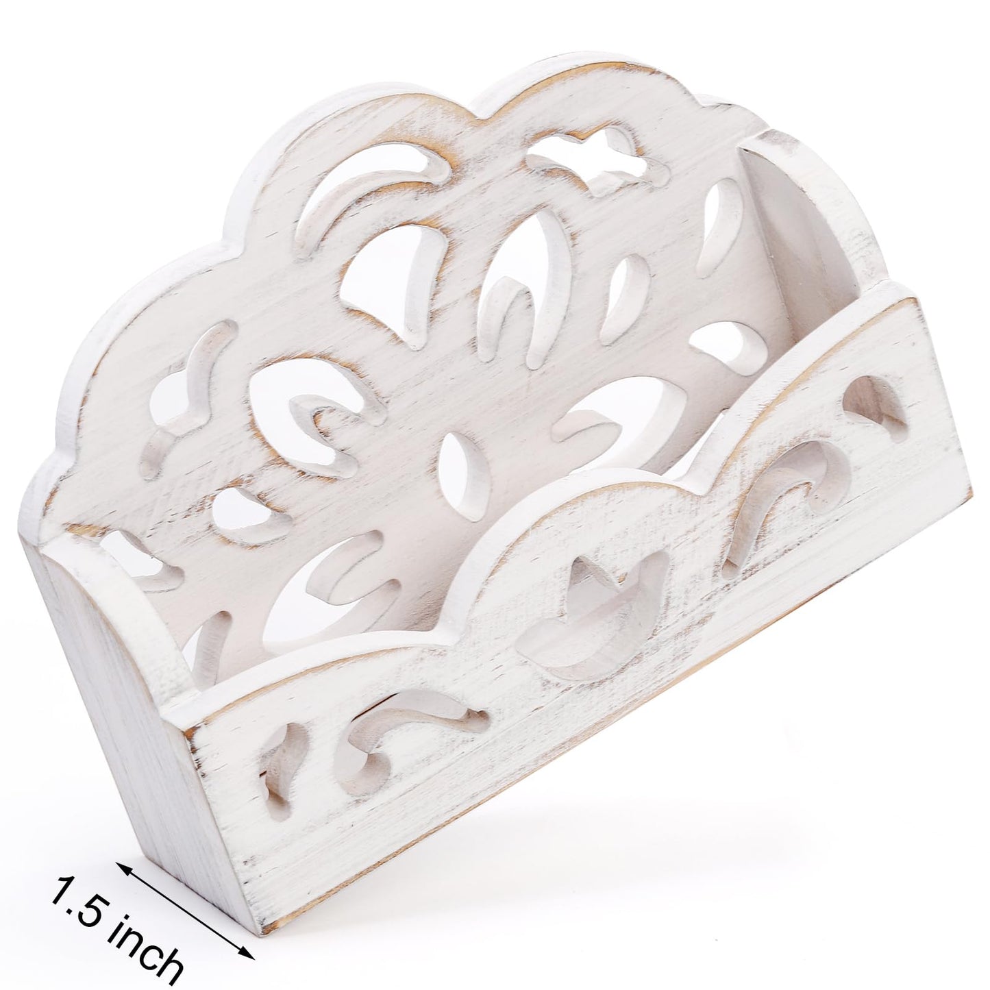 yarlung 2 Pack Vintage Business Card Holder, Shabby Chic White Greeting Card Display Stand, Wooden Open Name Cards Holder for Desktop, Office Trade Receptions, Hollowed Design