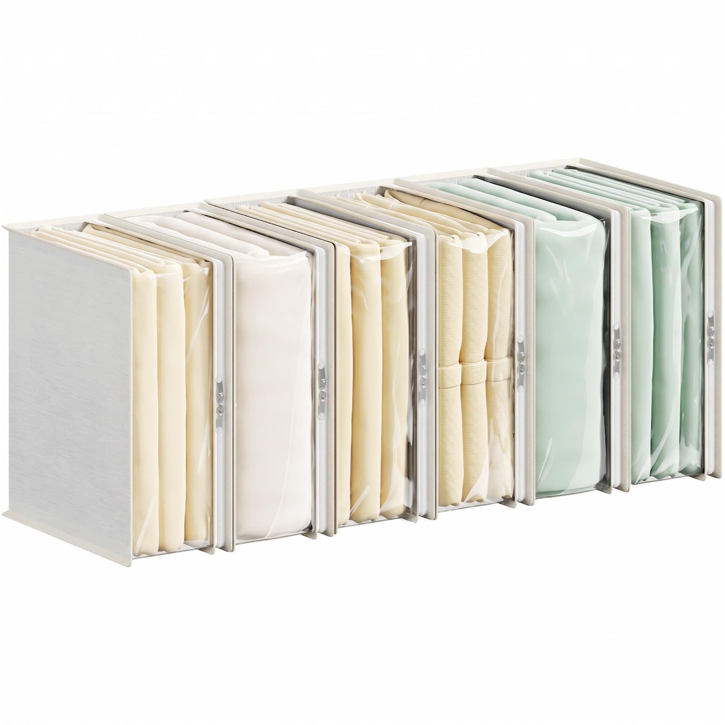 Lifewit 6 Pack Foldable Bed Sheets Set Organizers and Storage, Closet Organizer with Window and Zipper (Queen & King Size) Bedding Holder for Sheet Set, Duvet Covers, White