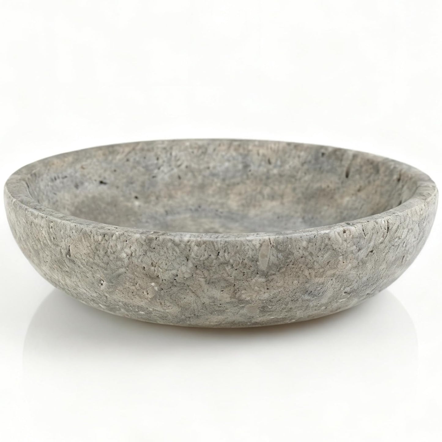 Silver Gray Travertine Bowl, 7.8" Modern Natural Stone Centerpiece for Industrial Home Decor, Handmade Fruit Bowl, Futuristic Tabletop Sculpture,Kitchen Counter, Entryway & Office Desk Organizer