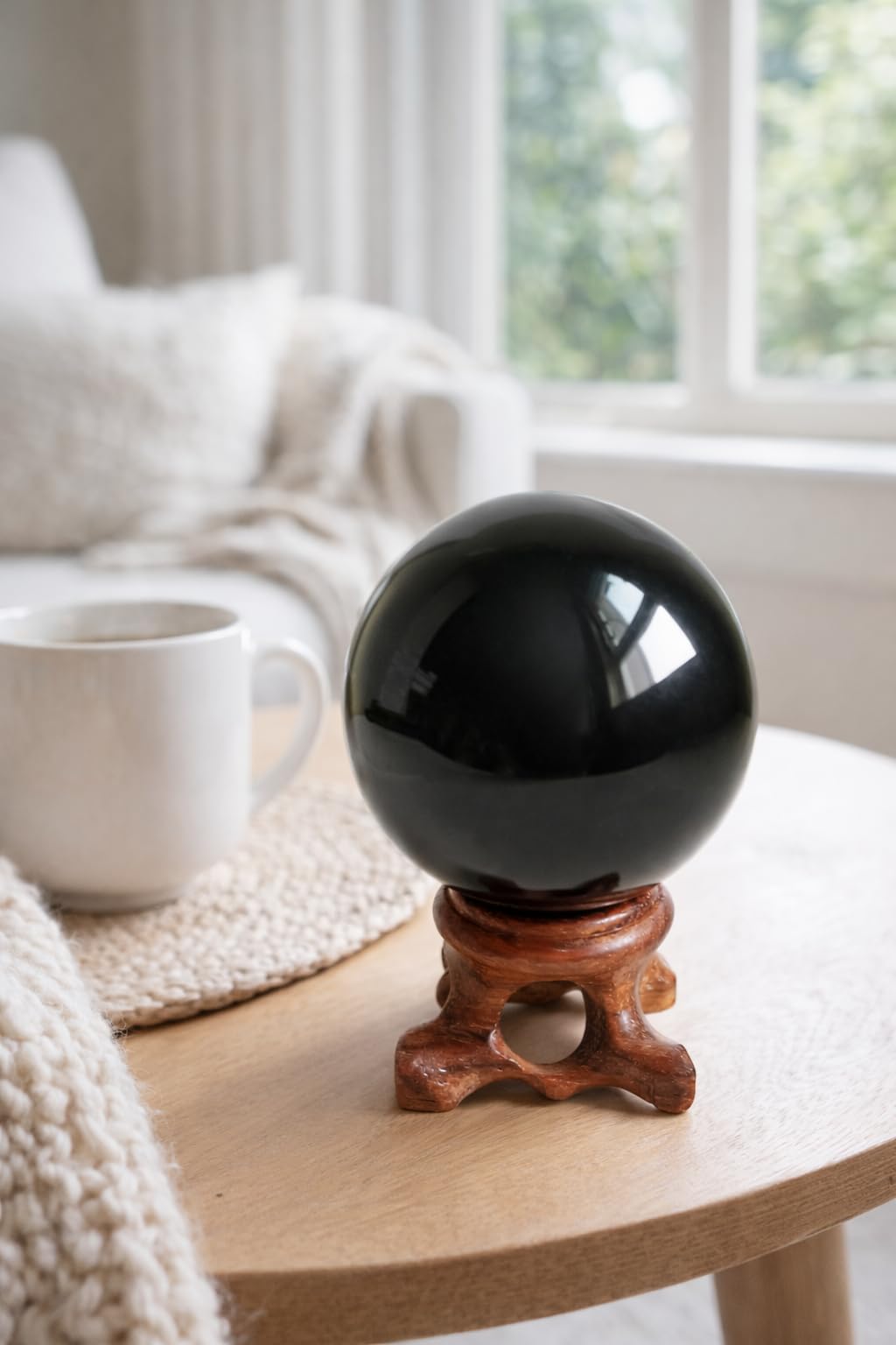 Mina Heal Genuine Obsidian Crystal Sphere for Meditation, Divination, and Feng Shui – Black Crystal Ball for Scrying and Healing