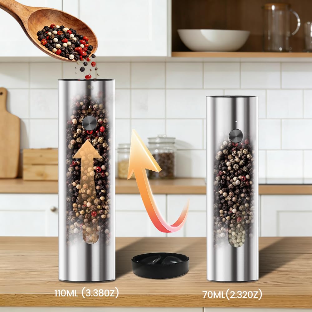Cavir Electric Salt and Pepper Grinder Set with Charging Base,Upgraded Large Capacity, Automatic Salt and Pepper Mill Set LED light & 6-Level Adjustable Coarseness, Ideal for Home Kitchen BBQ