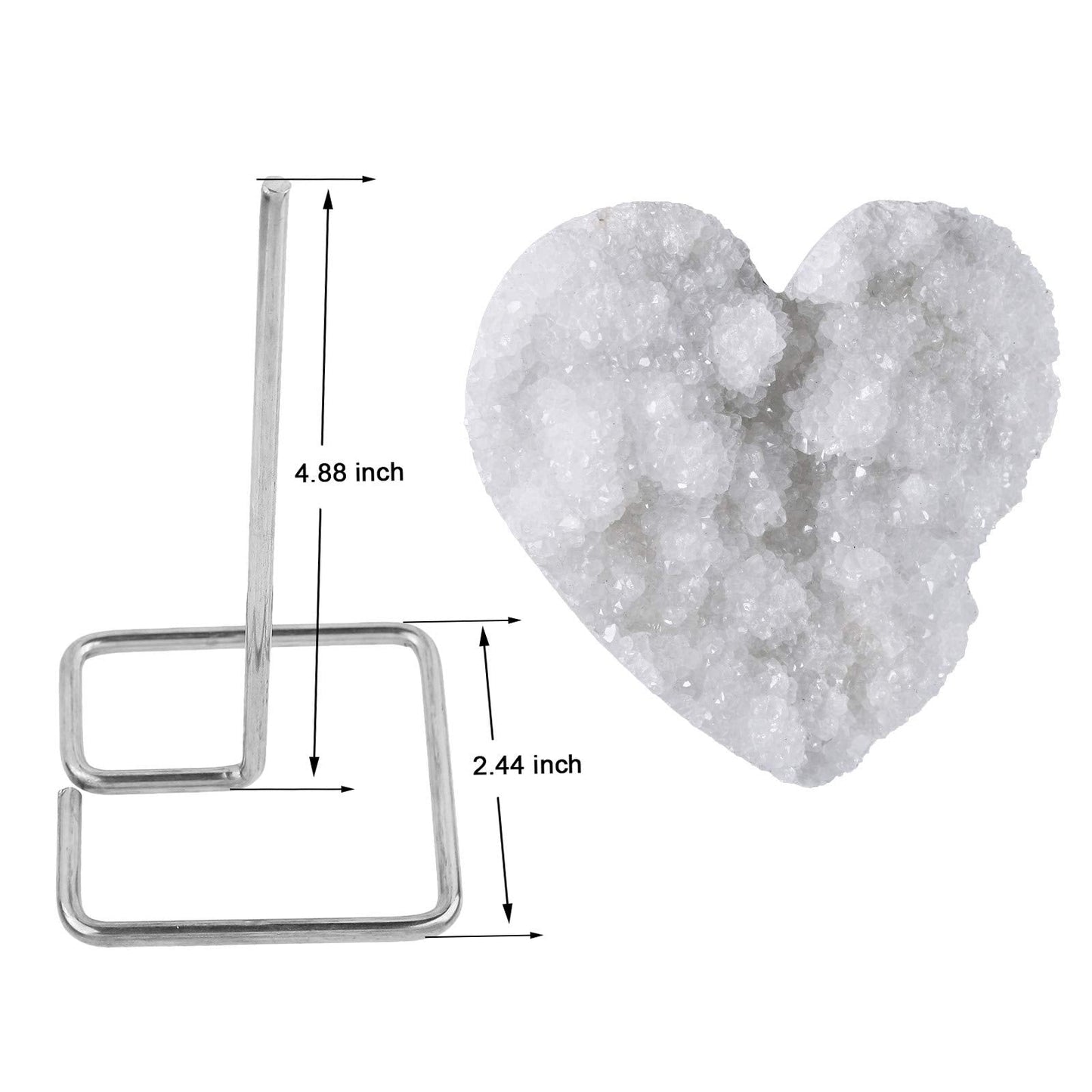 Rockcloud Natural Heart Shape Raw Rock Crystal Cluster Geode with Metal Stand Display Desk Ornament Healing Reiki Gemstone Home Office Decoration