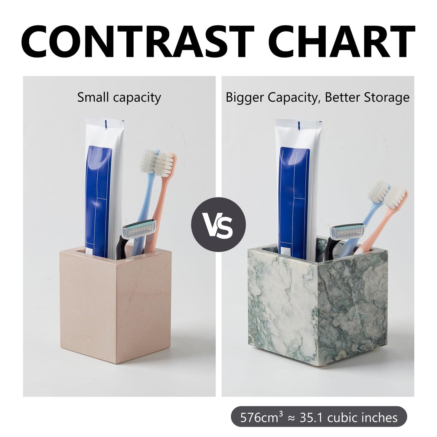 Real Luxurious Natural Marble Toothbrush Holder & Makeup Brush Organizer & Pen Holder for Desk,3.93inch Square Marble Utensil Holder Non-Ceramic/Non-Resin （Cyan Green）