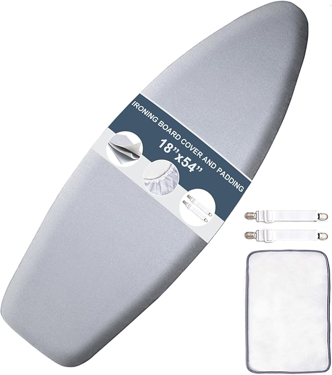 SheeChung Ironing Board Cover and Pad 18x54, Extra Thick Cotton Cover, Scorch