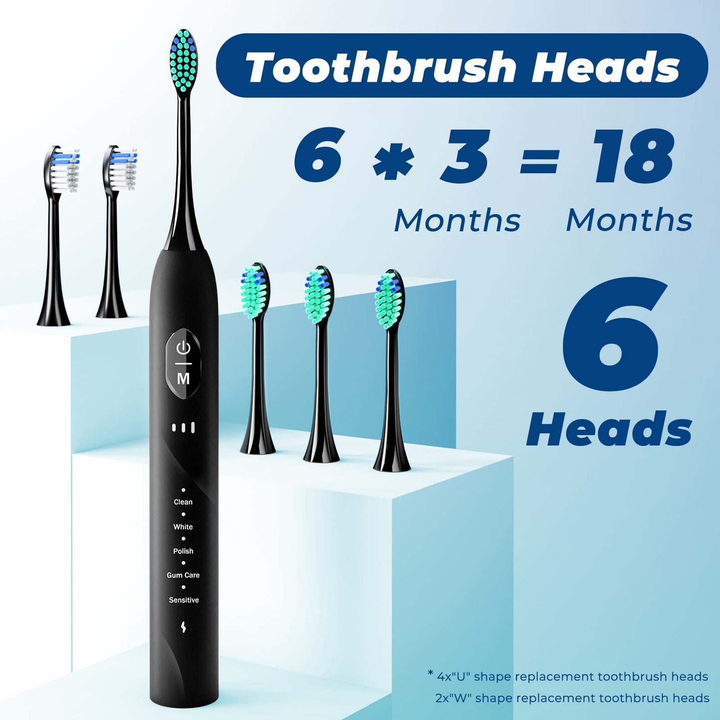 PERBOL Sonic Electric Toothbrush for Adults, Rechargeable with 6 Replacement Brush Heads, 5 Modes and 3 Intensity Levels 2 Minutes Smart Timer Reminder Travel, Gift (Antique Black), 9, 95.0 grams