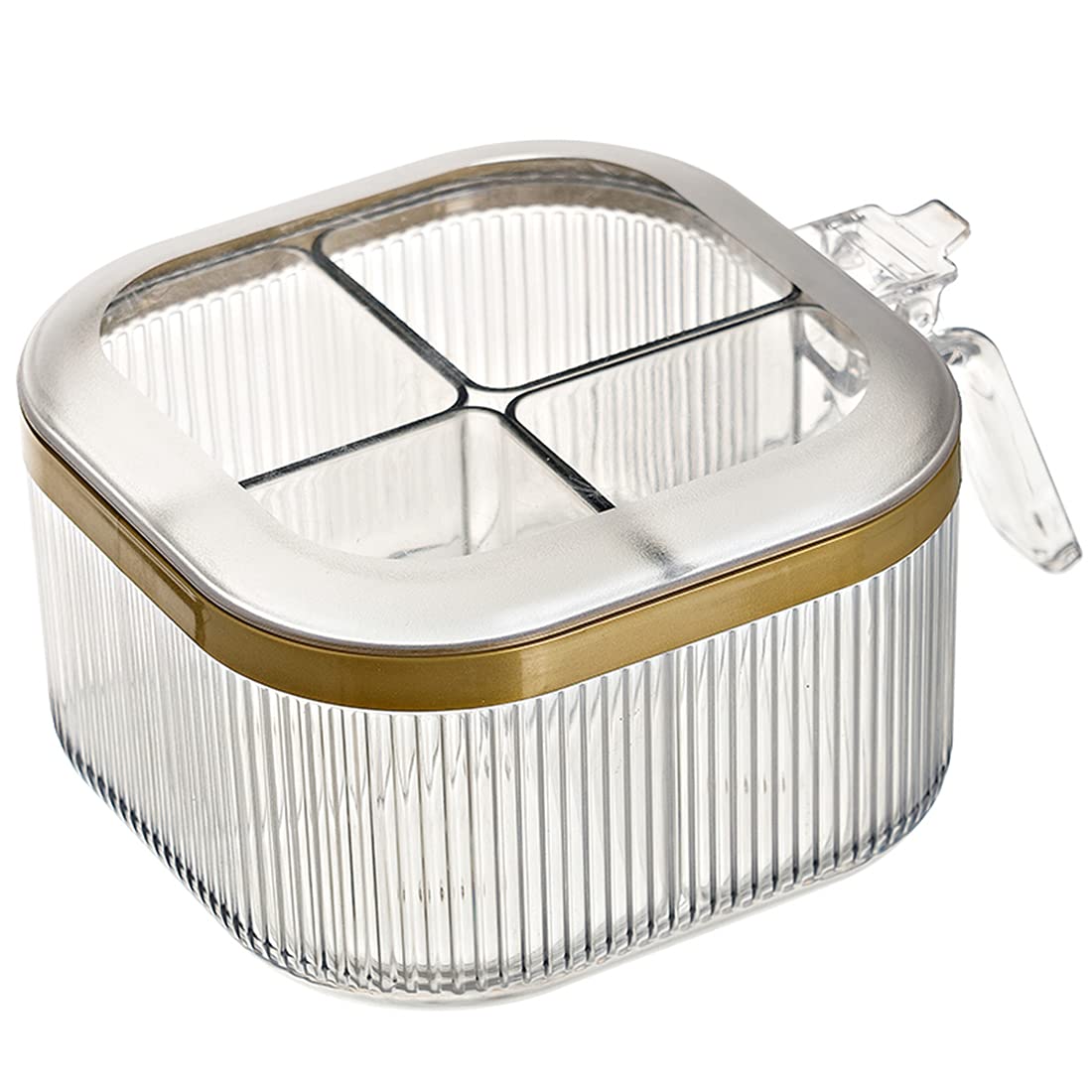 NAN Wind 4 Compartments Seasoning Box With Lid,Clear Seasoning Storage Box Container,Seasoning Box with Cover and Serving Spoons,Kitchen Condiment Jars,Plastic Seasoning Box Set(White)