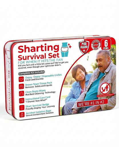 Funny Sharting Survival Set - Gag Gifts for Men, Boyfriend, Husband Birthday - 6pc Hilarious Bathroom Prank Gift for Adults - Unique White Elephant Gift, Stocking Stuffer, Fart Joke Novelty Tin