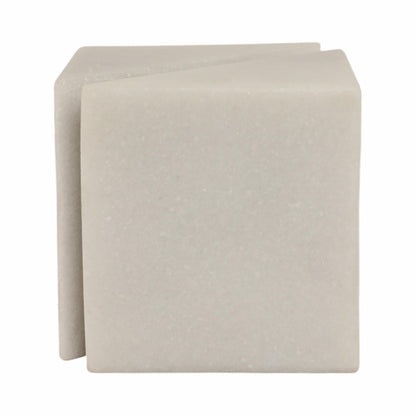 White Marble Sculpture Cube – Accessories for Room Styling and Layering – Shelf, Desk, or Console Placement – Modern Geometric Design Accent for Contemporary Spaces, Home Decor – 4", White Finish