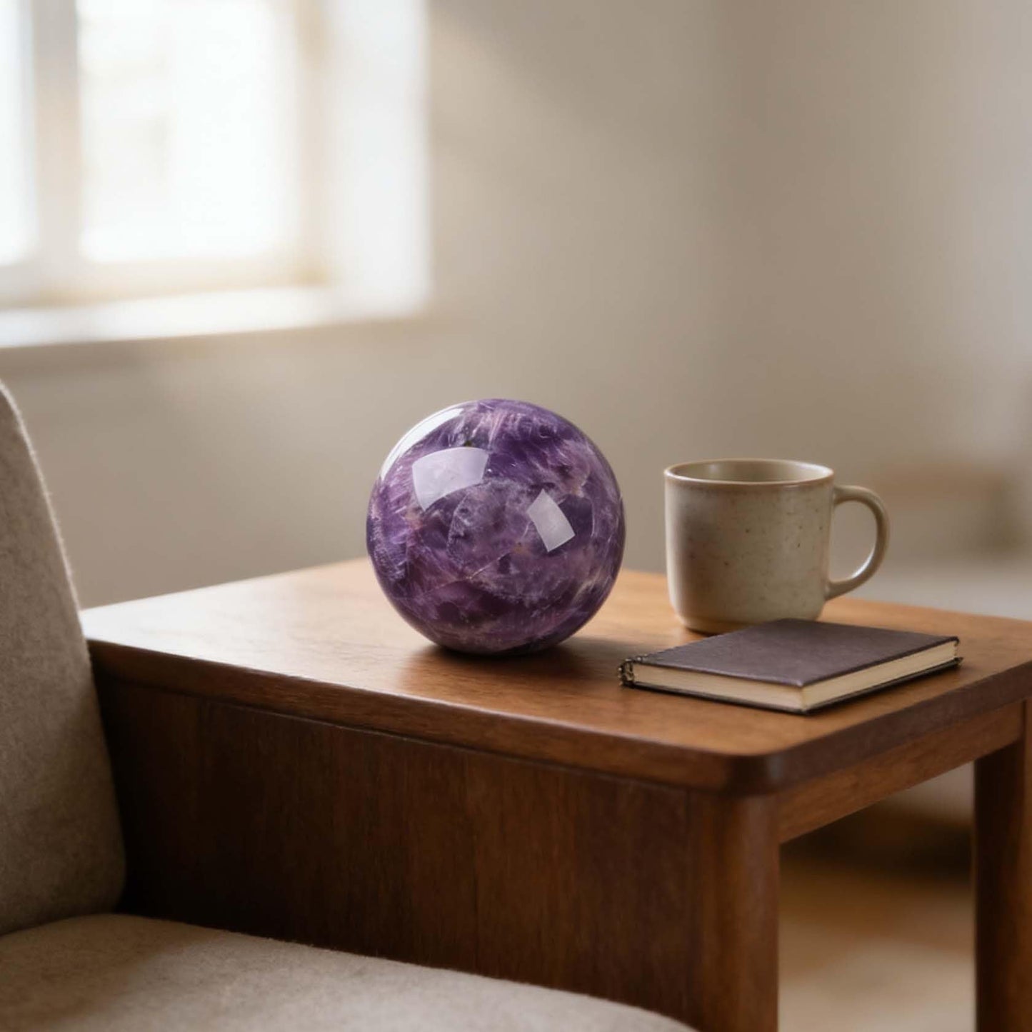 AierCrystal Natural Stone Crystal Sphere Feng Shui Home Decoration Ball Positive Energy Scrying Orb for Meditation Tool for Spiritual Space Purification Globe Diameter6-7cm Amethyst Sphere