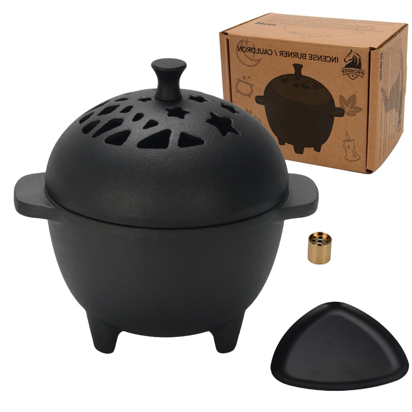IPROUDER Cast Iron Incense Burner - Cast Iron Incense Holder Mini Cauldron for Sage, Palo Santo, Resin, Charcoal & Japanese Incense | Home, Rituals & Meditation Censer Bowl