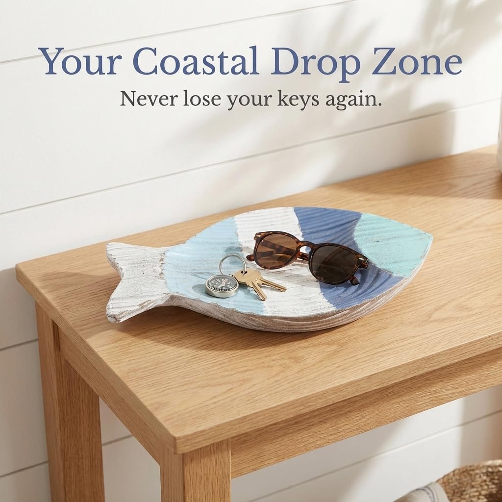 The Bridge Collection 9.5" Weathered Wood Striped Fish Tray