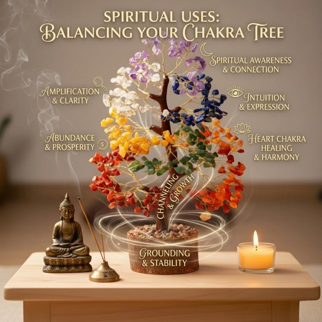 Authentic 7 Chakra Crystal Tree of Life – Healing Crystal Decor for Home & Office | Birthday Gift for Women & Men, Mom, Sister, Housewarming Gift, Handcrafted Crystal Tree Bring Money & Luck to Home