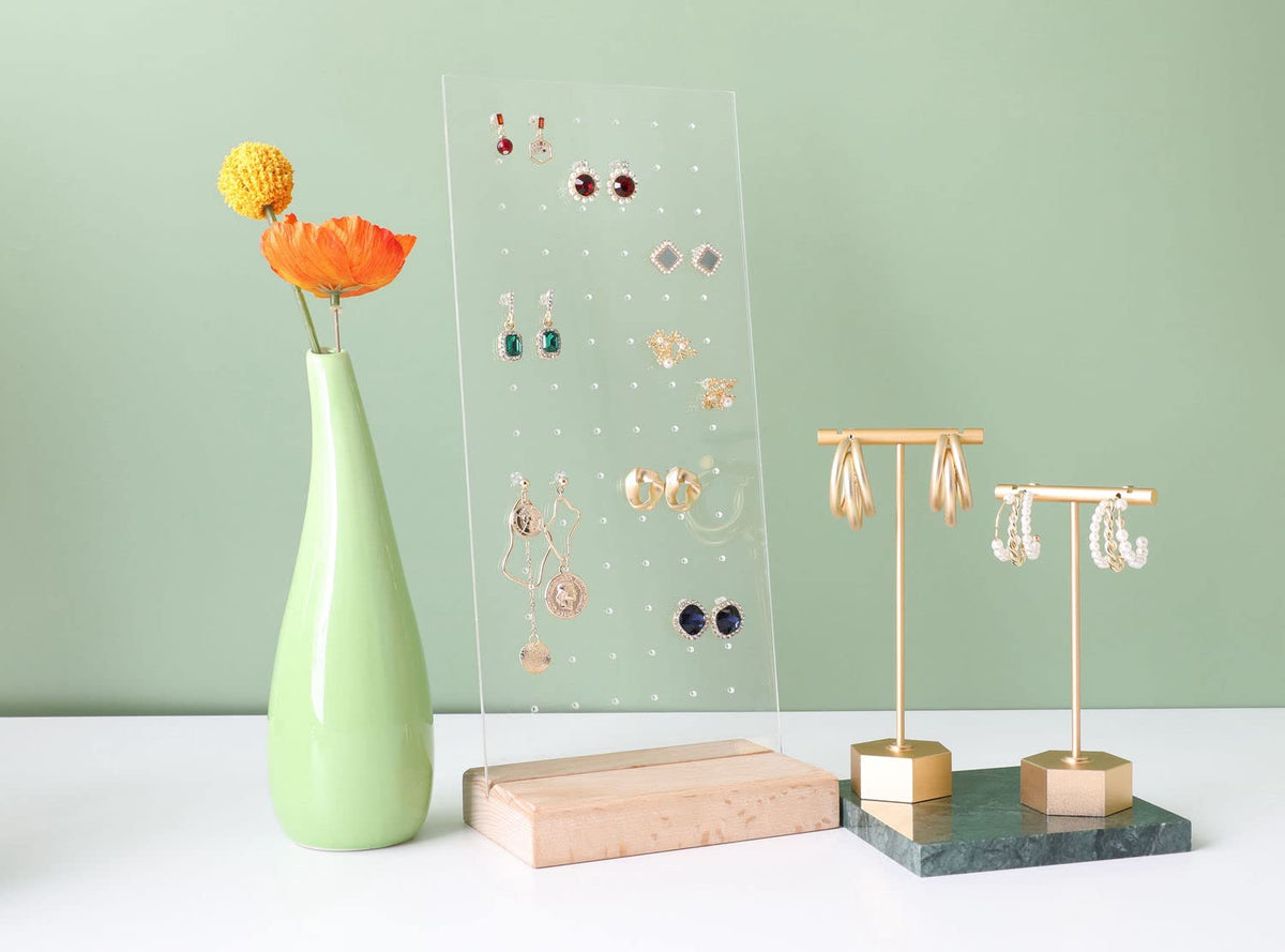 GemeShou Beech earring display for selling jewelry, wooden earring holder for studs display, small jewelry studs display board for show【Wood stand with acrylic board-Beech】