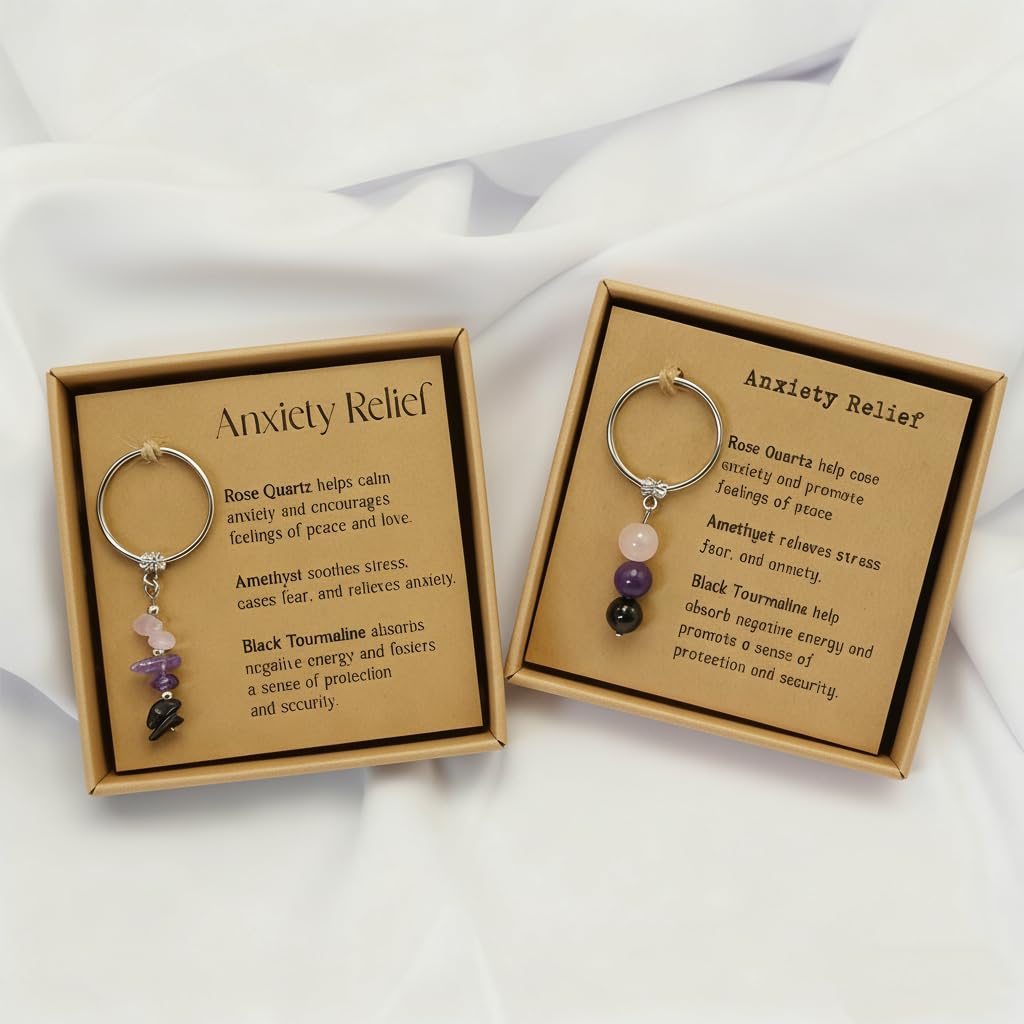 4 PCS Crystal Keychain Gifts for Women – Healing Crystals Key Chain Set for Coworker, Teacher, Friend | Farewell, Retirement, New Job, Good Luck, New Beginnings Gifts