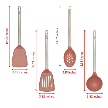 Glad Kitchen Utensils Set, 8pcs - Nonstick Cooking Tools with Stainless Steel Handles & Rotating Utensil Holder - Turners, Ladle, Spoon, Tongs, Spaghetti Server, and Skimmer - Dishwasher Safe, Rust