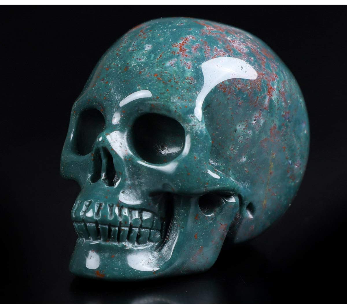 Skullis 2.0" Bloodstone Crystal Skull, Hand Carved Gemstone Fine Art Sculpture, Reiki Healing Stone Statue.