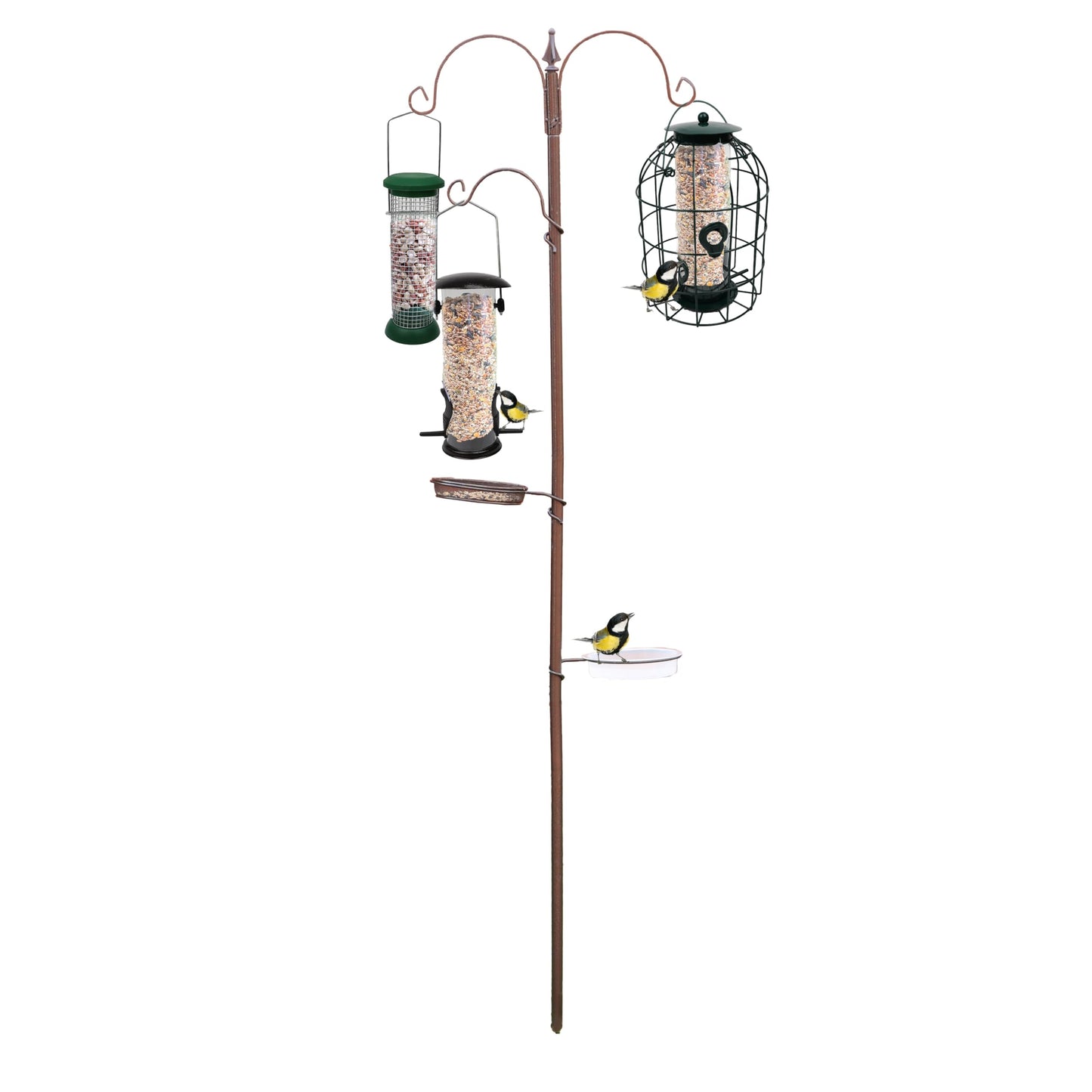 DIVCHI Bird Feeders Hanging Station With 2 Dishes Feeder Pole, Feeding Station, Metal Bird Feeder Stand, Feeders For Small Birds Garden Decorations (Only Station, Feeder Not Included)