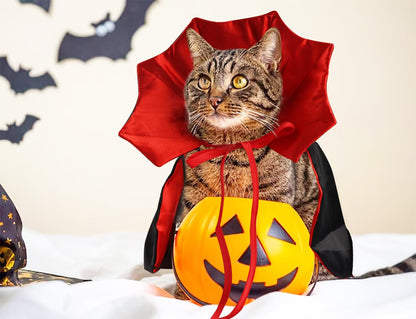 Vampire Cloak Cape Costume Clothes, Adjustable Red Black Pet Accessories Outfit Decor Cowl for Small Cats Dogs Animals Halloween Party Pet Cosplay