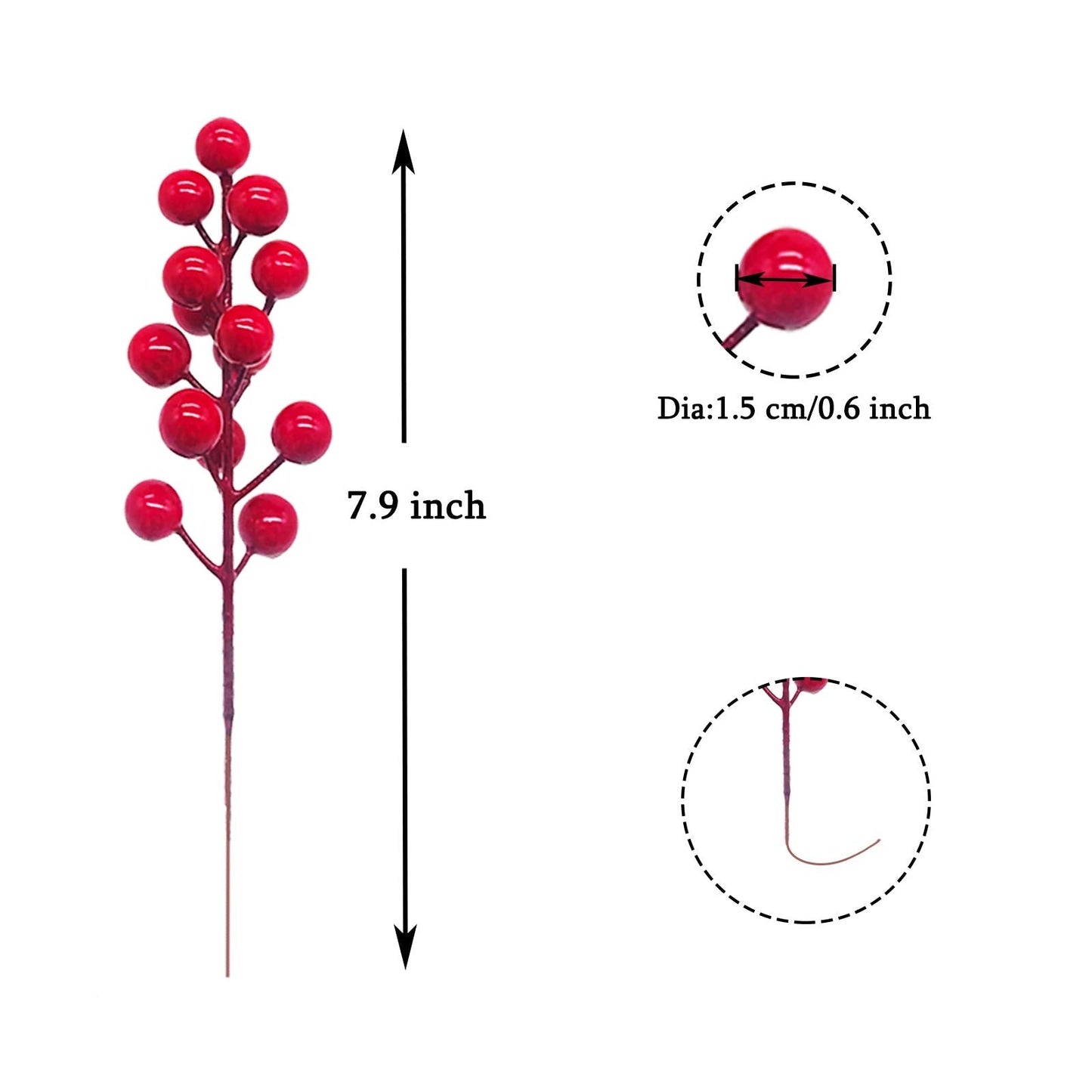 24 Pcs Artificial Red Berry Stems,7.9 Inch Christmas Berries Picks for DIY Crafts,Christmas Tree,Wreath,Berry Branch for Wedding Home and Party Decor