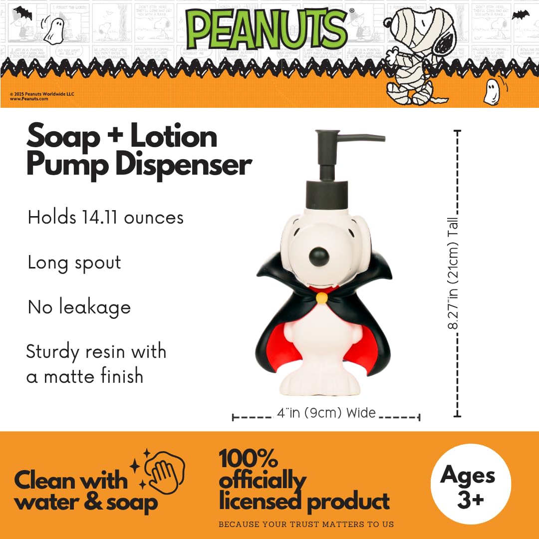 Peanuts Snoopy Vampire Halloween Soap/Lotion/Hand Sanitizer Resin Pump Dispenser, 14.81 Ounces, (Officially Licensed Product) by Franco Collectibles