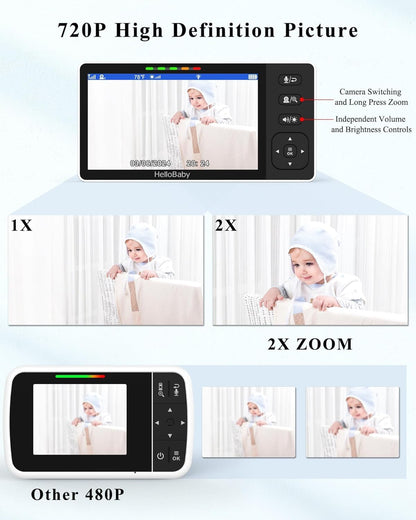 HelloBaby Baby Monitor with 1080P Baby Camera,Video Baby Monitor with Camera and Night Vision, 5.5’’ Split IPS Screen, No WiFi, ECO Mode, 2-Way Audio, Pan-Tilt-Zoom, 1000ft, Temp Display, Night Light