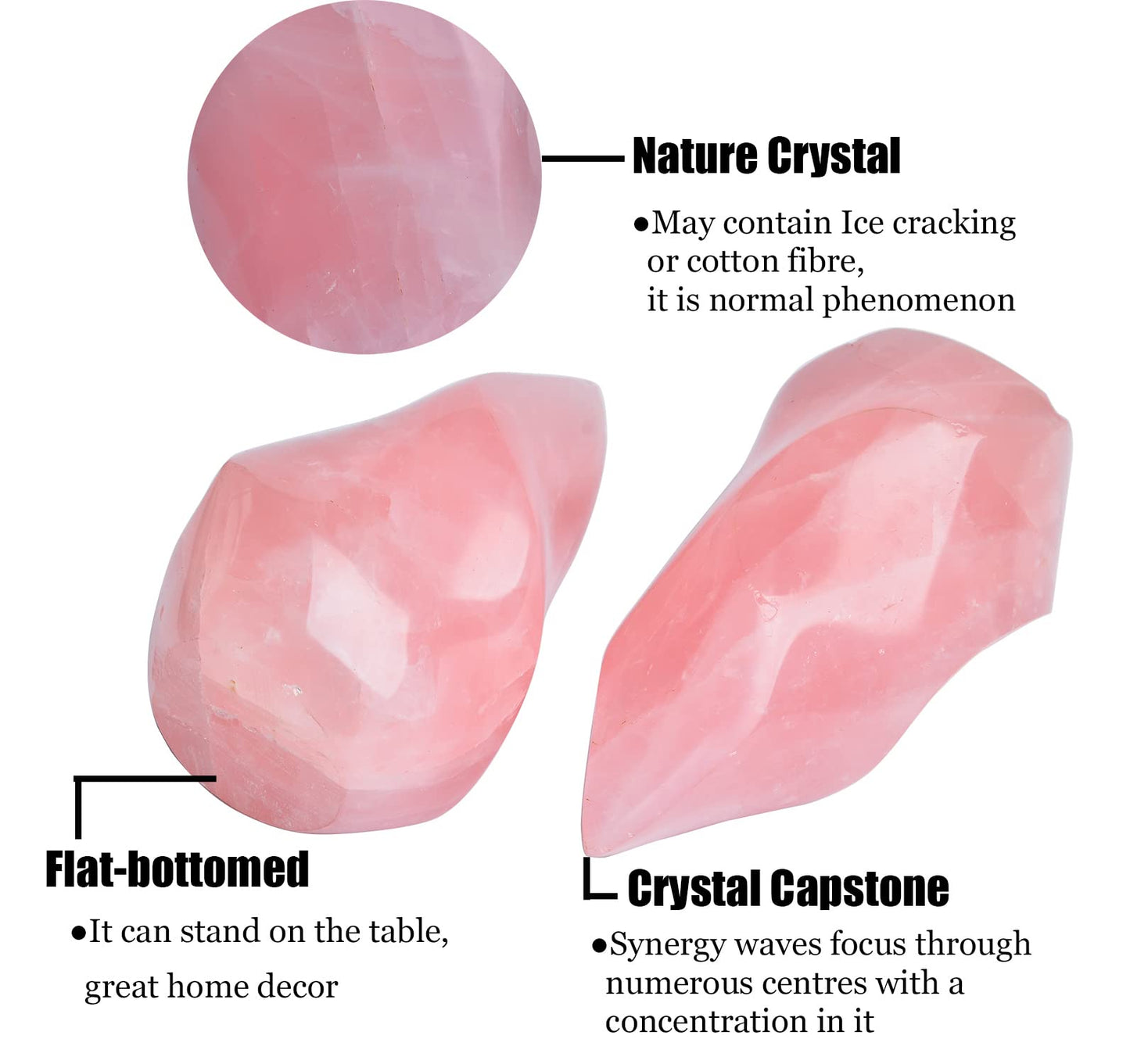 AMOYSTONE Big Rose Quartz Flame Standing Healing Crystal Tower Energy Meditation Crystal Decoration for Home Witchcraft 0.6-1.0LB