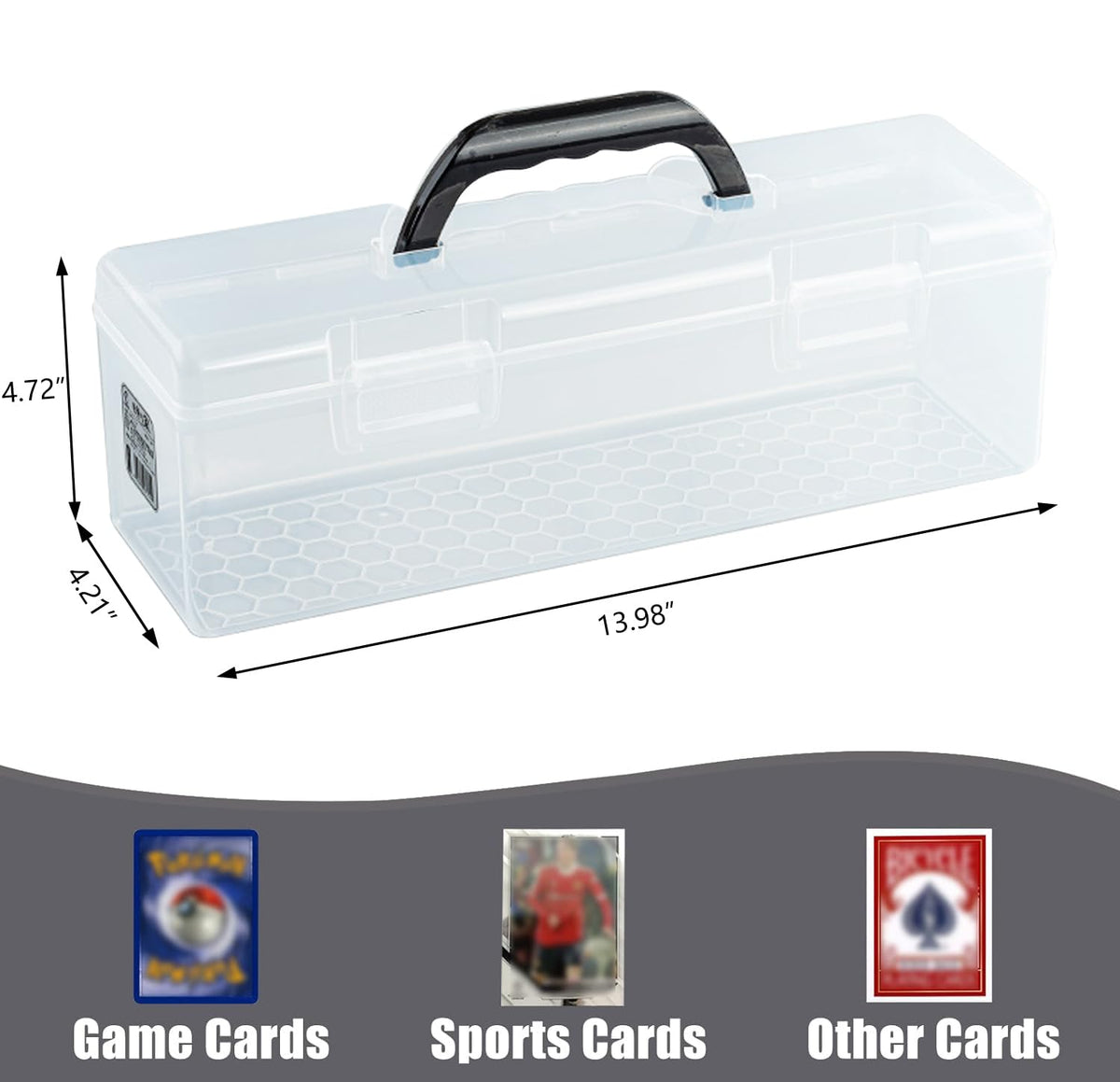 Plastic Trading Card Storage Box, Toploader Baseball Football Sports Card Storage Case with Handle, Clear Playing Card Holder, Holds Up to 200 Toploaders 750 Cards, Fit for Toploader and Standard Card