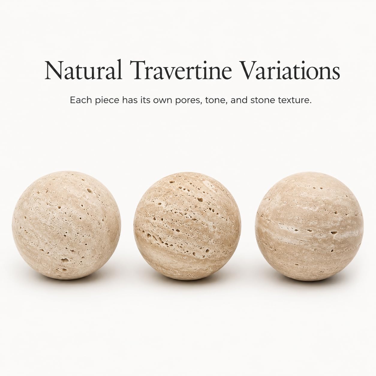 Artisanal Abode Natural Travertine Decorative Sphere, 3.94 Inch Stone Ball Decor, Hand-Polished Beige Orb Accent for Coffee Table, Shelf, Dresser and Living Room