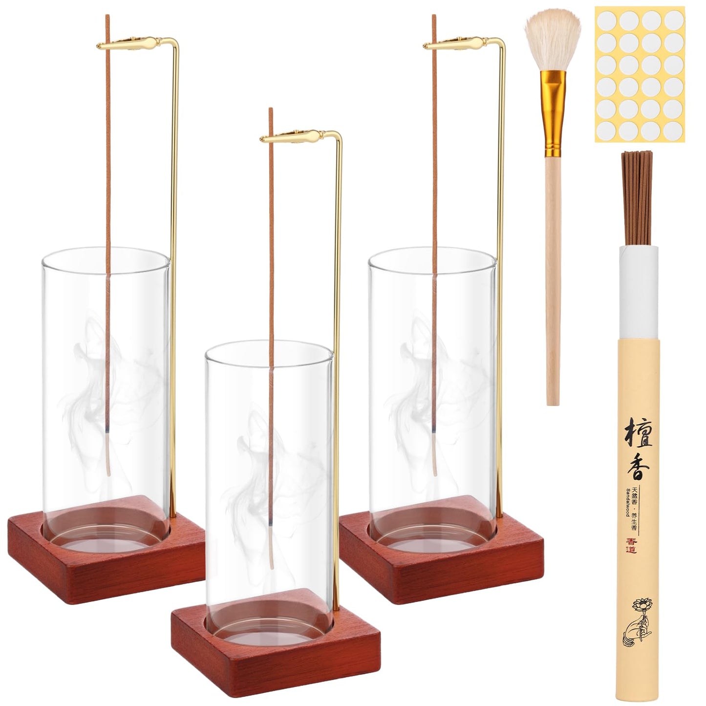 Jollidecor 3 Pack Incense Holder with 20 Incense Sticks | Detachable Glass Ash Catcher | Incense Sticks Burner for Meditation, Yoga, Spa, Home Decor
