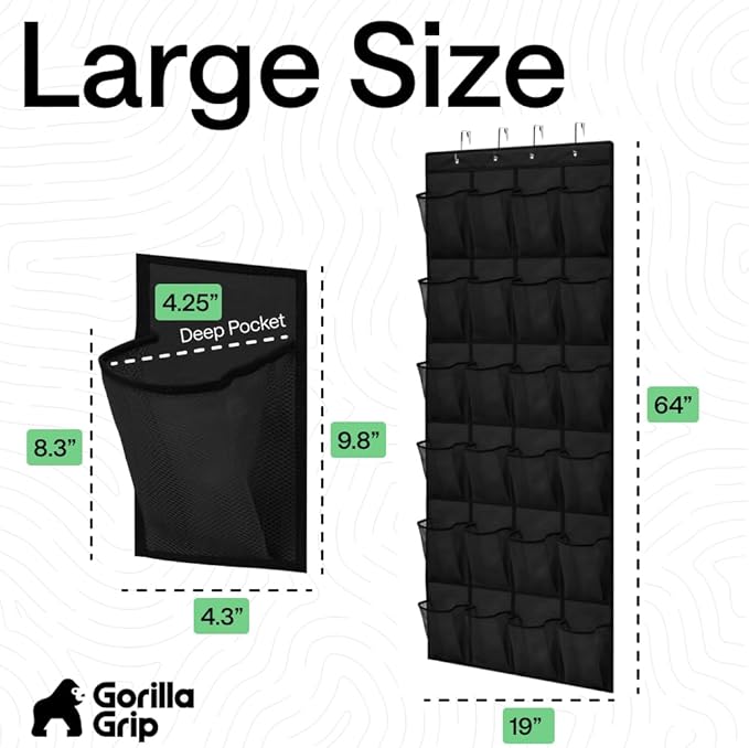 GORILLA GRIP Over the Door Shoe Organizer, 24 Large Breathable Mesh Pockets