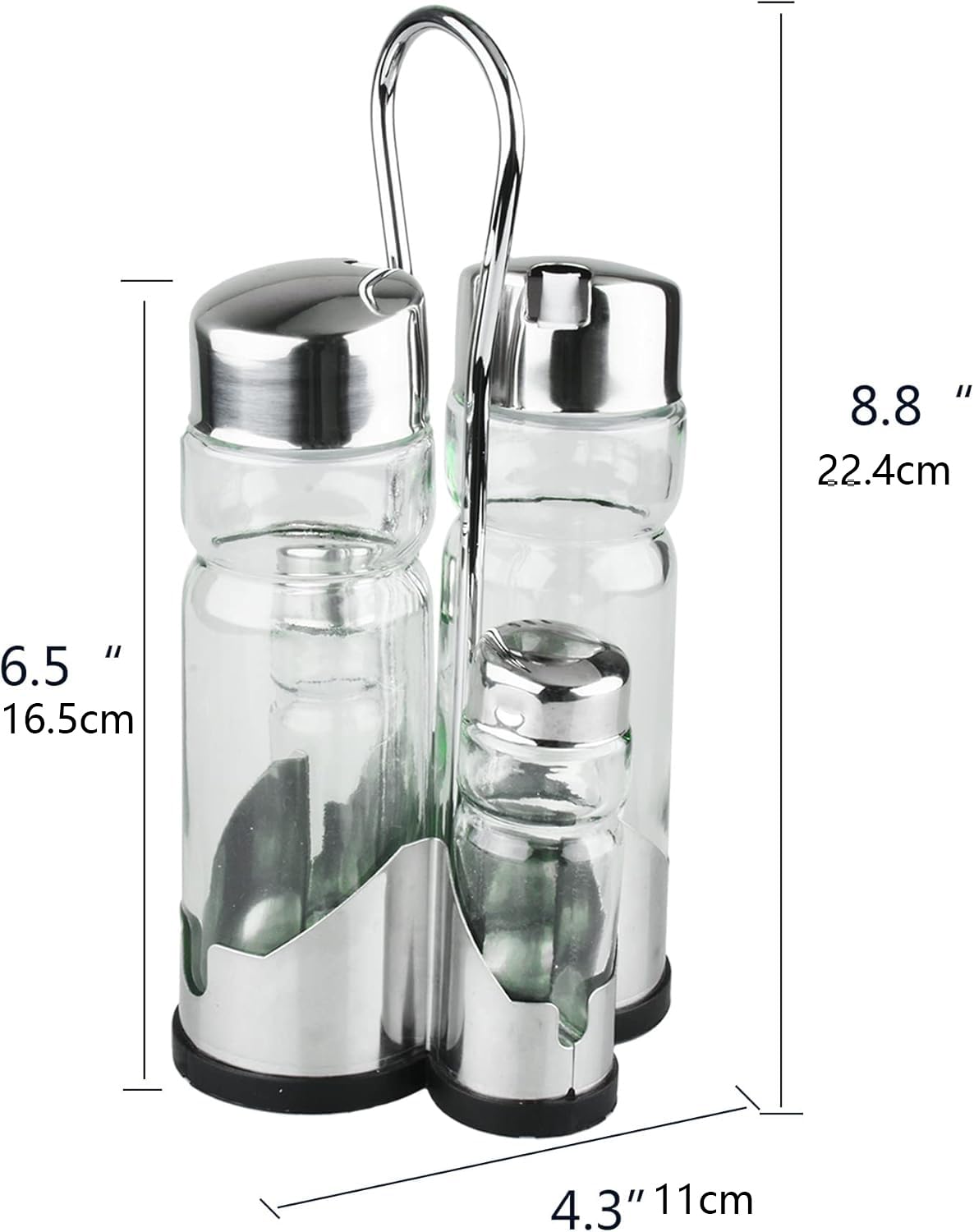 Salt and Pepper shakers, Oil and Vinegar Dispenser Set with Stainless Steel Holder (Salt & Pepper + Oil & Vinegar)
