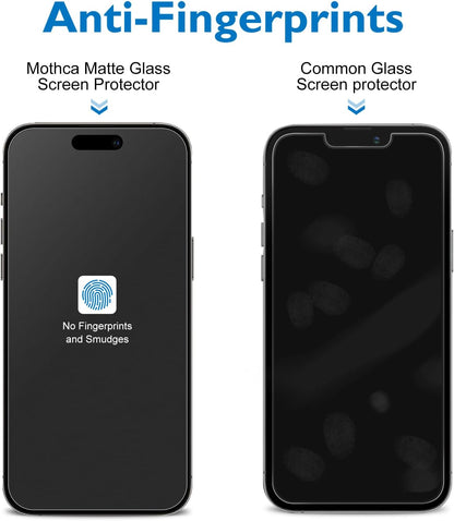 Mothca 2 Pack Matte Glass Screen Protector for iPhone 15 Pro Max[6.7 inch] + 2 Pack Camera Lens Protector, Anti-Glare & Anti-Fingerprint Case Friendly Tempered Glass Film, Bubble Free, Smooth as Silk