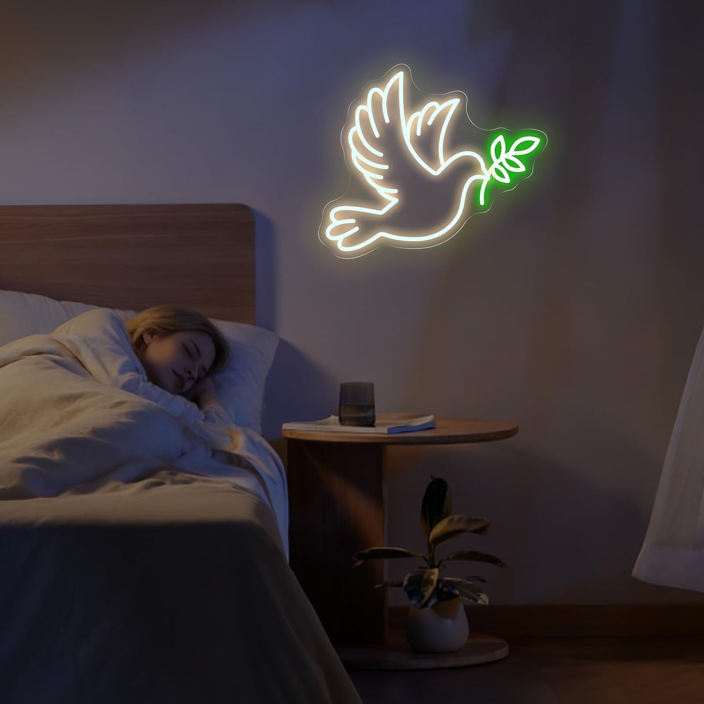 Dove of Peace Neon Sign, 15.7″ × 13.4″ Warm White Flying Pigeon with Olive Branch LED Light for Bedroom, Living Room, Meditation Space, Spiritual Decor, Personal Cave, Peace Dove Decor