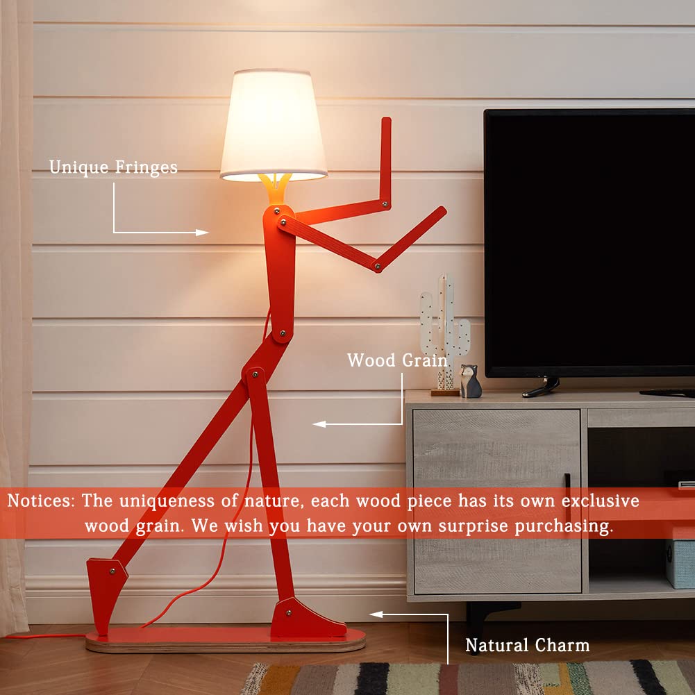 HROOME Cool Tall Floor Lamp for Bedroom, Living Room, Office, Kids Bedside - Unique Corner Decorative Reading Wood Standing Light with Creative Swing Arm Design - Orange Bulb Included