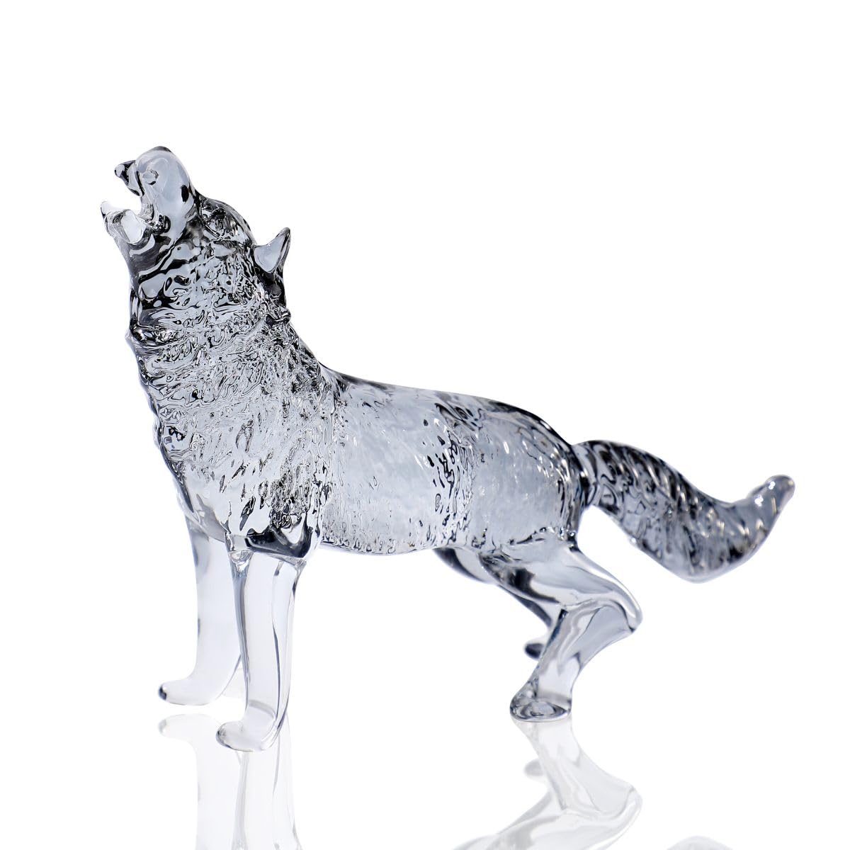 DLXK Crystal Glass Wolf Figurine Grey Howling Wolf Statue Hand Blown Glass Animal Sculpture Collectible Paperweight