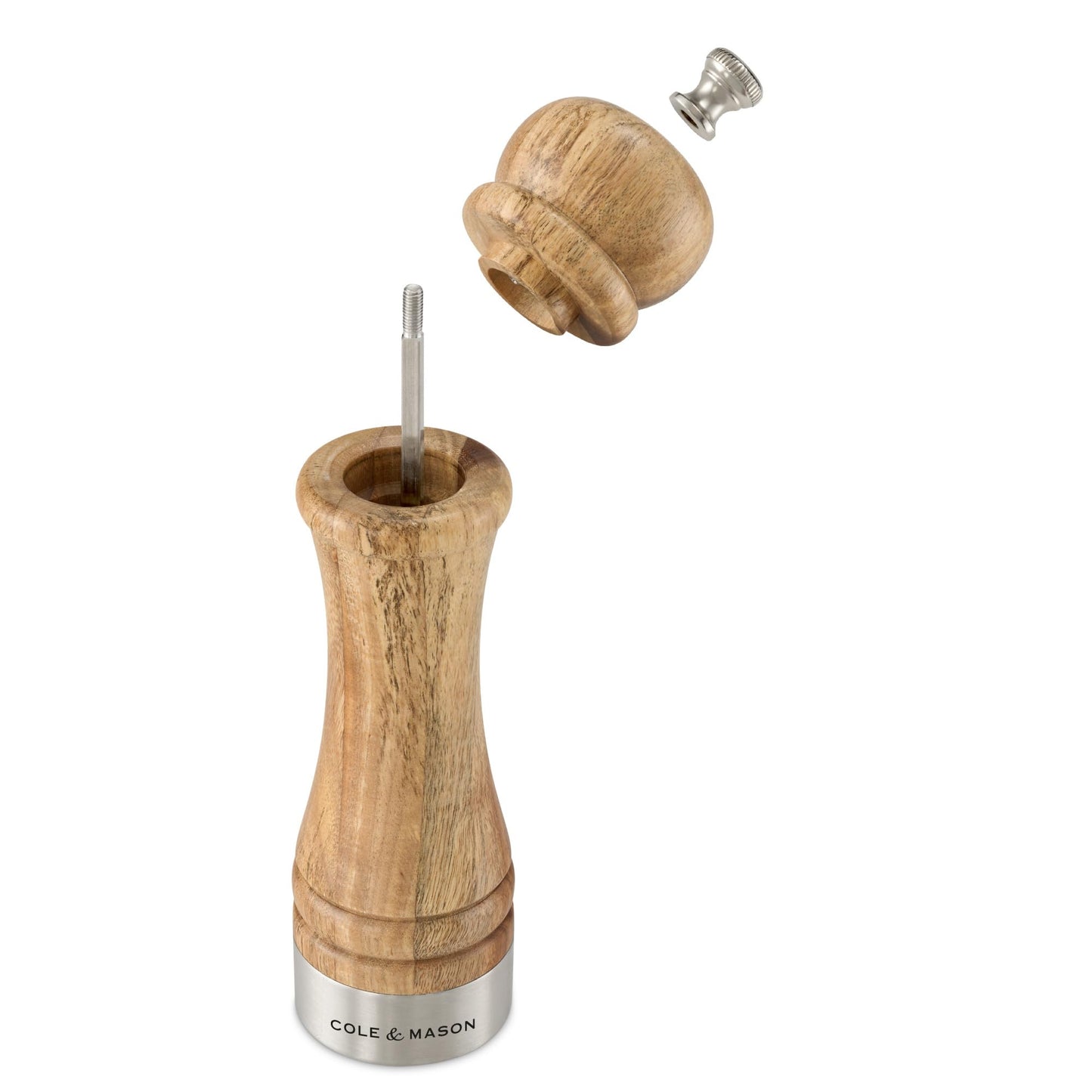 Cole & Mason Camden Acacia Salt & Pepper Mill - Dual-Use Grinder - Interchangeable Knobs - Adjustable Fine-to-Coarse Grind - Stylish Acacia Wood Kitchen Tool - 8 Inch