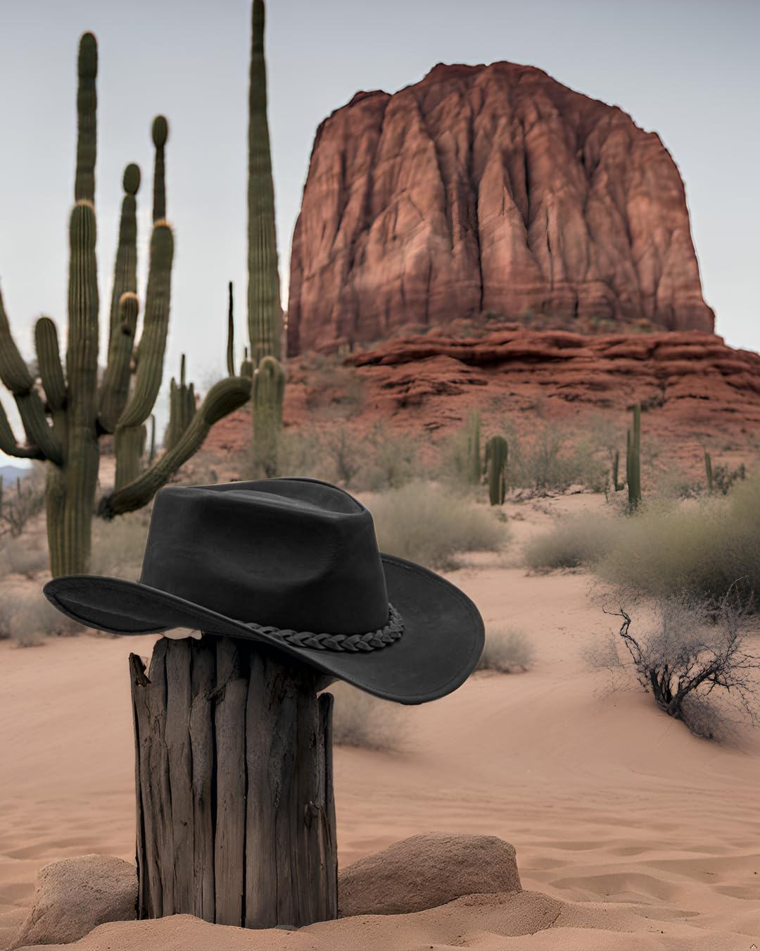 HADZAM Block Magnetic Gift Box Packed Grain Leather Cowboy hat for Men & Women Shapeable into Outback hat for Western Vintage Looks Black