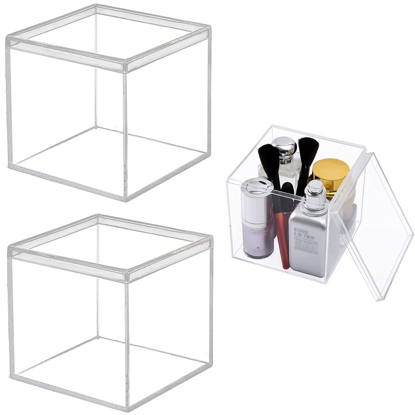 KissYou Acrylic Box Clear Boxes with Lids 2 Packs Display Case Party Decoration Plastic Square Cube Candy Boxes
