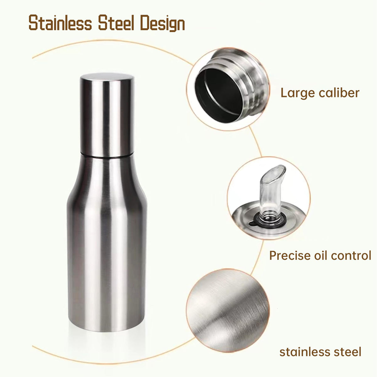 Olive Oil Dispenser Bottle Stainless Steel Leak Proof Olive Oil Decanter for Kitchen (500ML/17Oz)