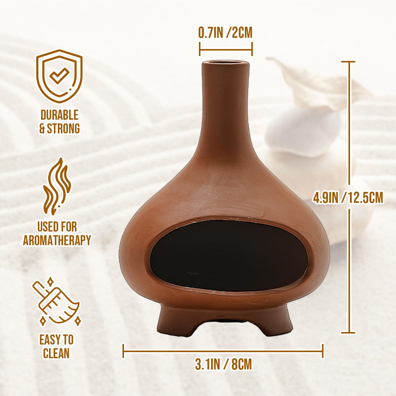 Palo Santo Holder Handmade Ceramics Incense Burner Chimney Dish Smudge Bowl for Palo Santo Sticks Sage Bundles with Brush(Brown)